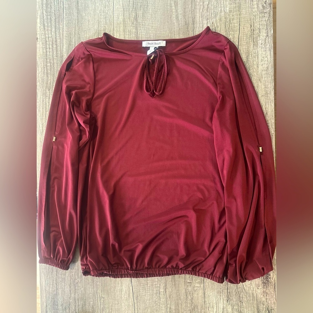 White House Black Market Maroon Long Sleeve Blouse Size XS